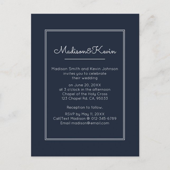 Modern Geometric | Simple Blue Wedding Postcard (Front)