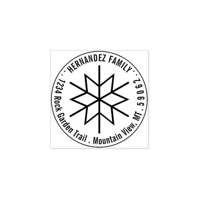 Modern Geometric Snowflake Return Address Round Rubber Stamp (Imprint)