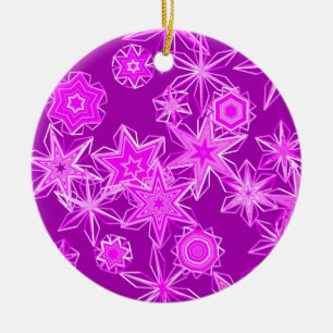 Modern Geometric Snowflakes, Amethyst Purple Ceramic Ornament
