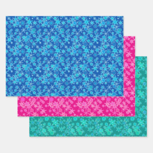 Modern Geometric Snowflakes, Blue, Pink,Turquoise Wrapping Paper Sheet