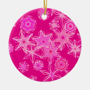 Modern Geometric Snowflakes, Deep Fuchsia Pink Ceramic Ornament