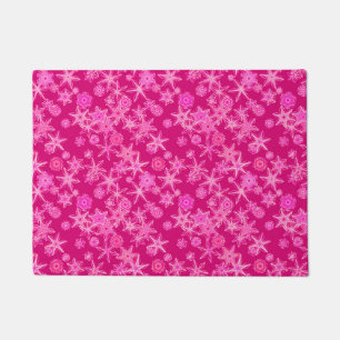 Modern Geometric Snowflakes, Deep Fuchsia Pink Doormat