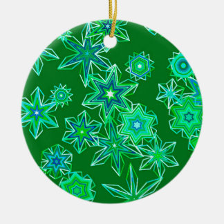 Modern Geometric Snowflakes, Emerald Green Ceramic Ornament