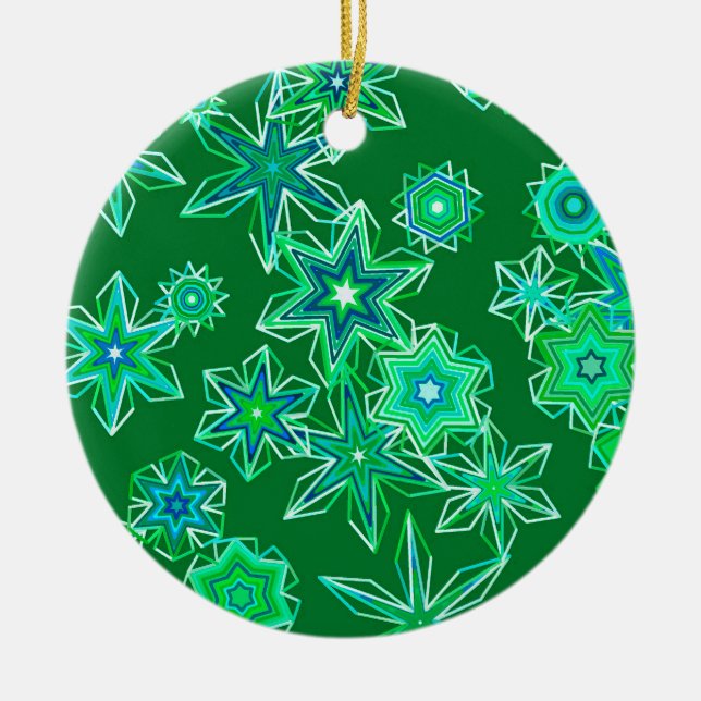 Modern Geometric Snowflakes, Emerald Green  Ceramic Ornament (Front)
