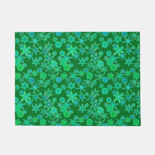 Modern Geometric Snowflakes, Emerald  Green  Doormat (Front)