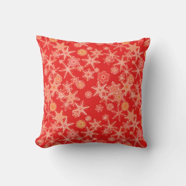 Modern Geometric Snowflakes, Mandarin Orange Cushion (Front)