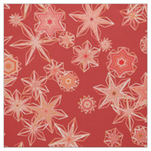 Modern Geometric Snowflakes, Mandarin Orange Fabric