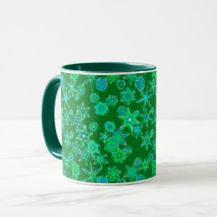 Modern Geometric Snowflakes on Emerald Green  Mug