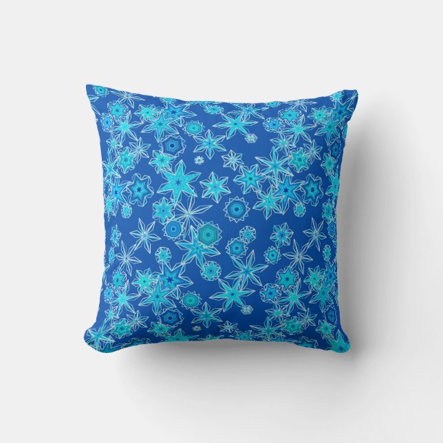 Modern Geometric Snowflakes, Sapphire Blue Cushion (Front)