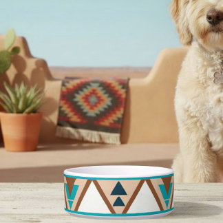 Modern Geometric Southwest Style Ceramic Pet Bowl