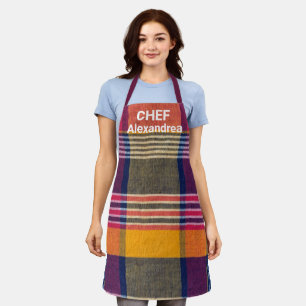Modern Geometric Square Madras Plaid Pattern Apron