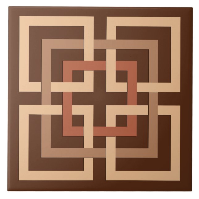 Modern Geometric Squares, Chocolate Brown and Tan Ceramic Tile (Front)
