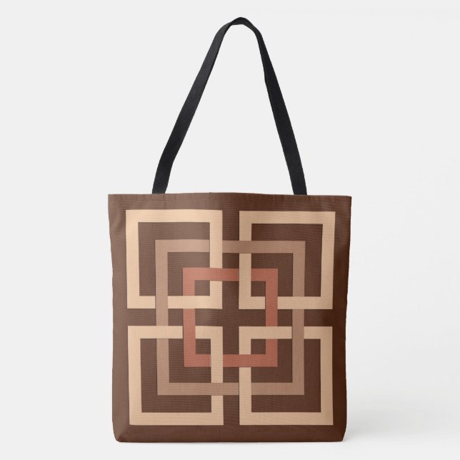 Modern Geometric Squares, Chocolate Brown and Tan Tote Bag (Front)