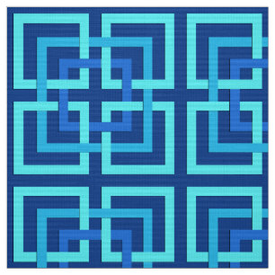 Modern Geometric Squares, Cobalt and Sky Blue Fabric