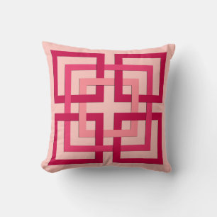 Modern Geometric Squares, Coral Pink and Red Cushion