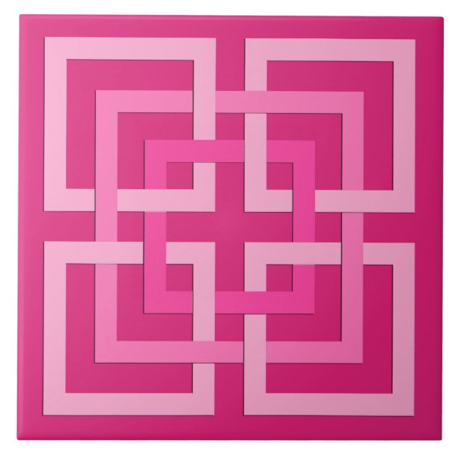 Modern Geometric Squares, Fuchsia and Light Pink Ceramic Tile (Front)