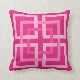 Modern Geometric Squares, Fuchsia and Light Pink Cushion