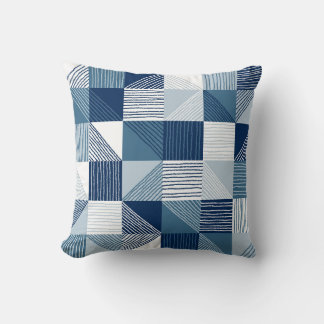 Modern Geometric Squares & Lines, Navy Blue Cushion