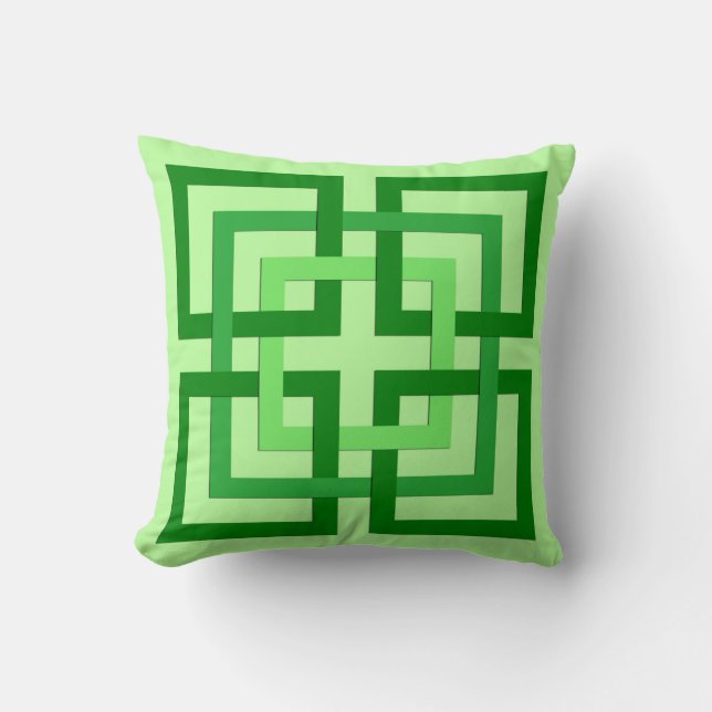 Modern Geometric Squares, Mint Green and Emerald Cushion (Front)