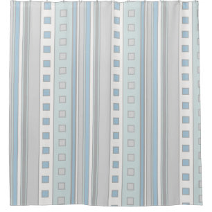 Modern Geometric Squares & Stripes, Sea Glass Shower Curtain