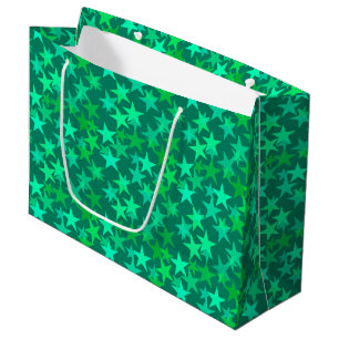 Modern Geometric Stars, Emerald and Mint Green Large Gift Bag