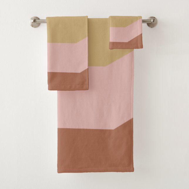 Modern Geometric Stripes in Terracotta and Blush Bath Towel Set (Insitu)