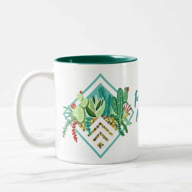 Modern Geometric Succulents and Cactus Plant Mum Two-Tone Coffee Mug (Left)