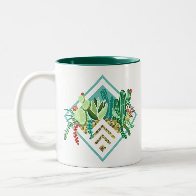 Modern Geometric Succulents and Cactus Planter Two-Tone Coffee Mug (Left)