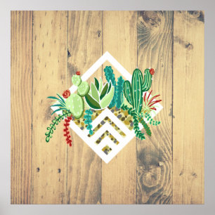 Modern Geometric Succulents Planter & Wood Poster