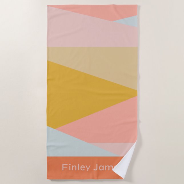 Modern Geometric Summer Peach Blush Personalized Beach Towel (Front)