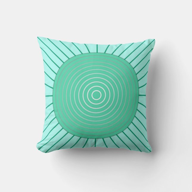 Modern Geometric Sunburst - Aqua and Seafoam Green Cushion (Front)