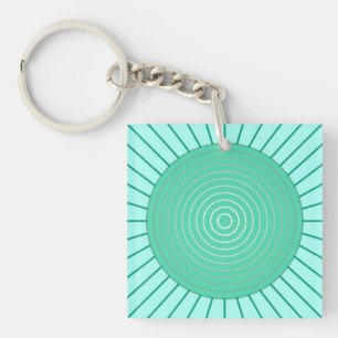 Modern Geometric Sunburst - Aqua and Seafoam Green Key Ring