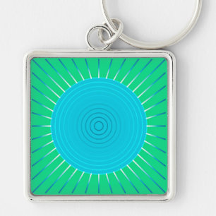 Modern Geometric Sunburst - Blue and Jade Green Key Ring