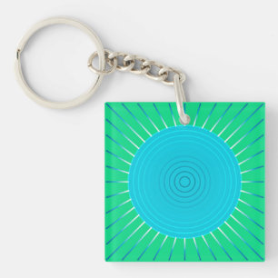 Modern Geometric Sunburst - Blue and Jade Green Key Ring