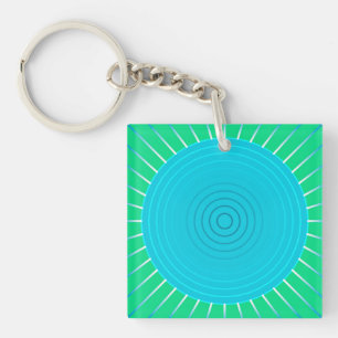 Modern Geometric Sunburst - Blue and Jade Green Key Ring