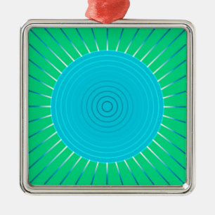 Modern Geometric Sunburst - Blue and Jade Green Metal Tree Decoration