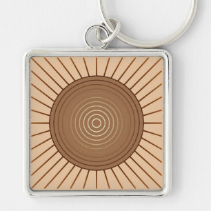 Modern Geometric Sunburst - Brown and Tan Key Ring