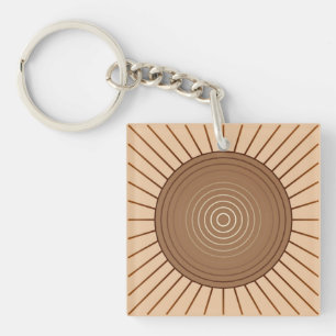Modern Geometric Sunburst - Brown and Tan Key Ring