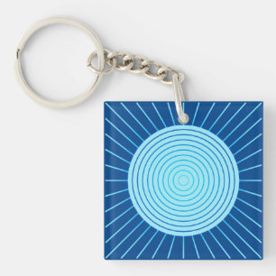 Modern Geometric Sunburst - Cobalt Blue and Aqua Key Ring