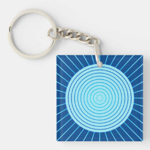 Modern Geometric Sunburst - Cobalt Blue and Aqua Key Ring