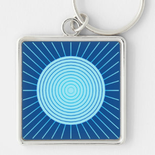 Modern Geometric Sunburst - Cobalt Blue and Aqua Key Ring