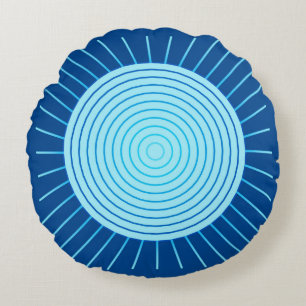 Modern Geometric Sunburst - Cobalt Blue and Aqua Round Cushion