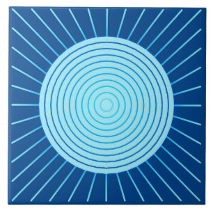 Modern Geometric Sunburst - Cobalt Blue and Aqua Tile