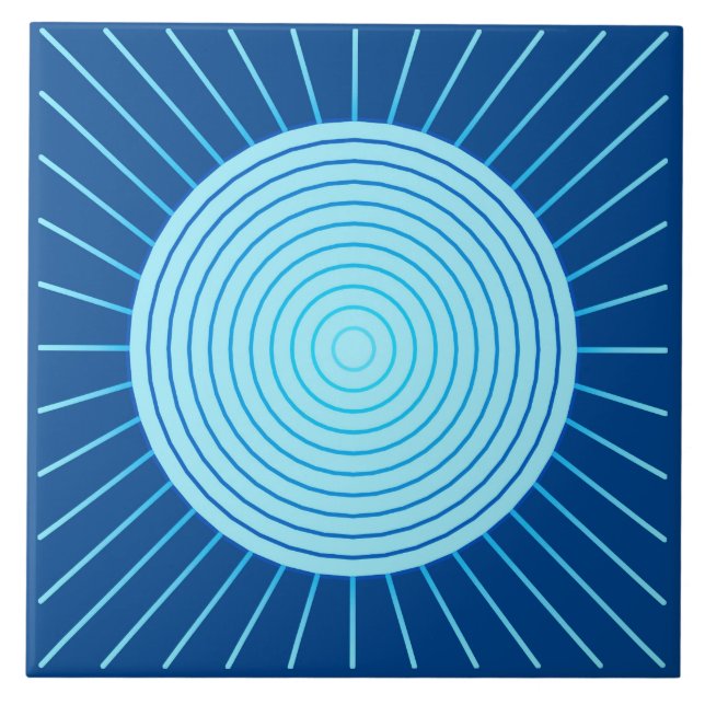 Modern Geometric Sunburst - Cobalt Blue and Aqua Tile (Front)