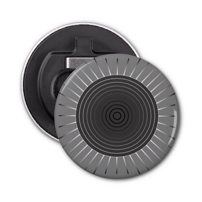 Modern Geometric Sunburst - Dark Haematite Grey Bottle Opener (Front)