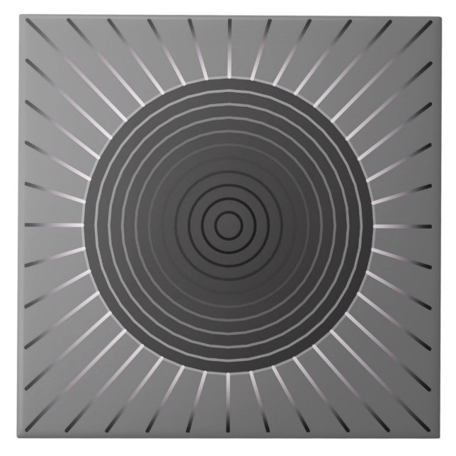 Modern Geometric Sunburst - Dark Haematite Grey Ceramic Tile (Front)