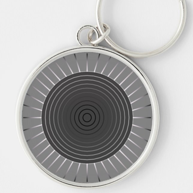 Modern Geometric Sunburst - Dark Haematite Grey Key Ring (Front)