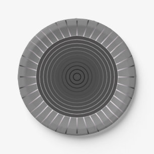Modern Geometric Sunburst - Dark Haematite Grey Paper Plate