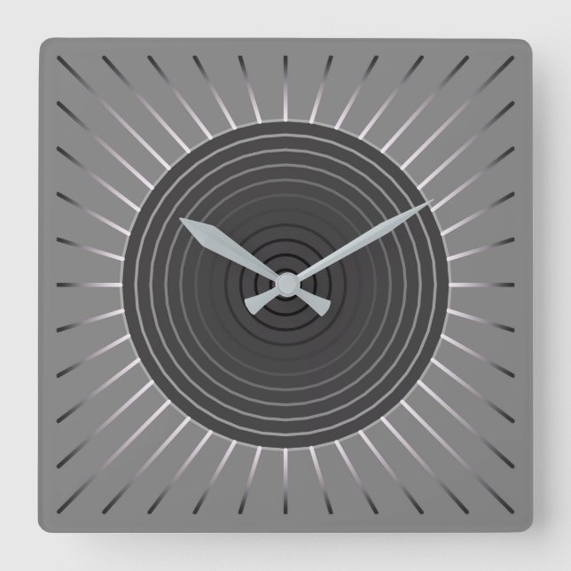 Modern Geometric Sunburst - Dark Haematite Grey Square Wall Clock (Front)