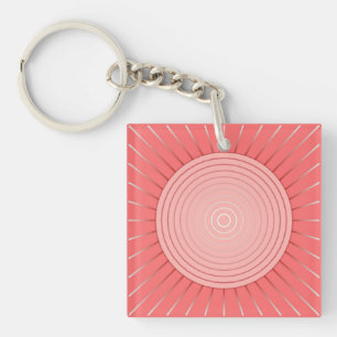 Modern Geometric Sunburst - Deep Coral Pink Key Ring